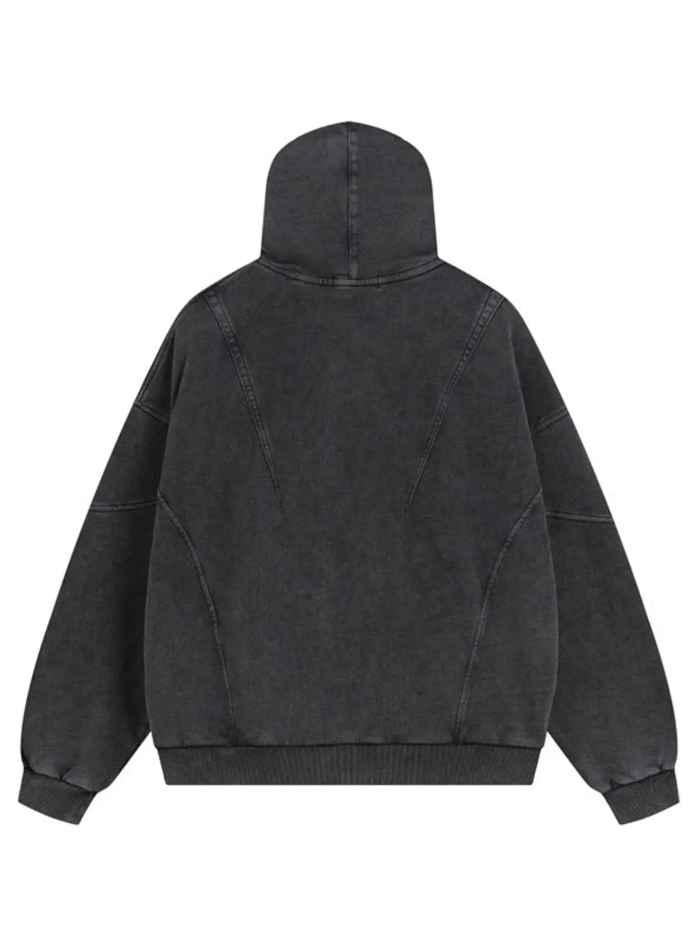 Men's Washed Zip Up Long Sleeve Hooded Jacket