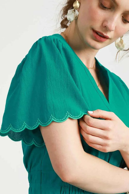 Umgee Scalloped Edge Flutter Sleeve Blouse