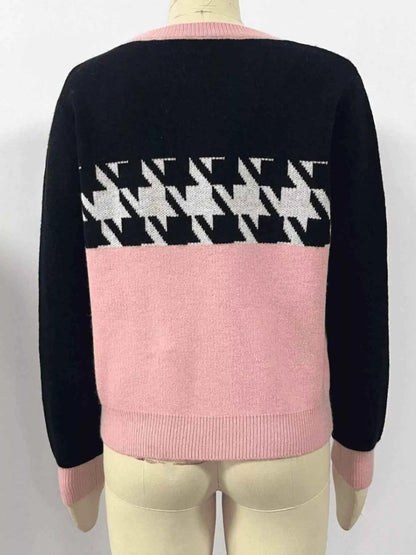 Color Block Houndstooth Sweater