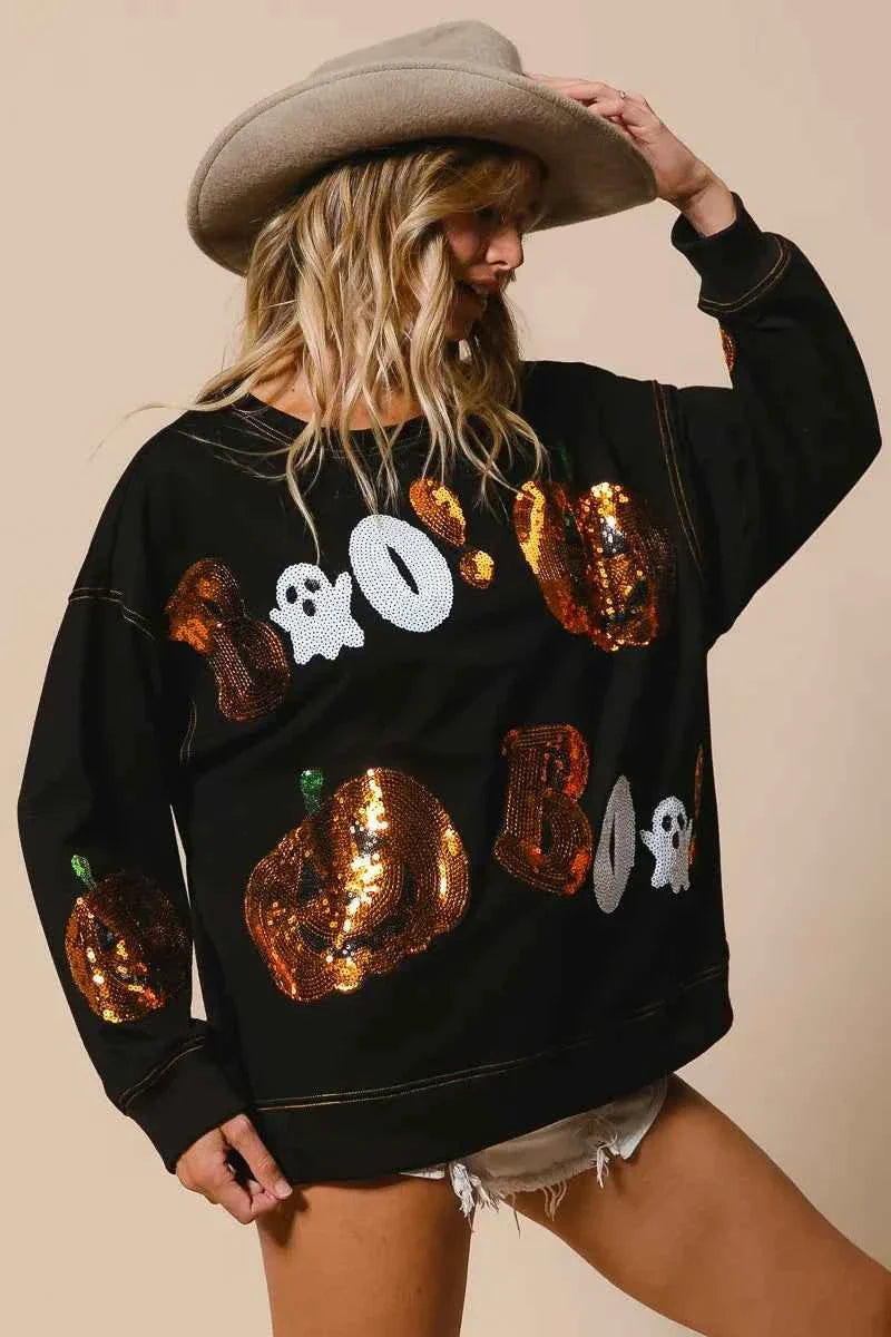 BiBi Halloween Theme Sequin Embroideries Sweatshirt