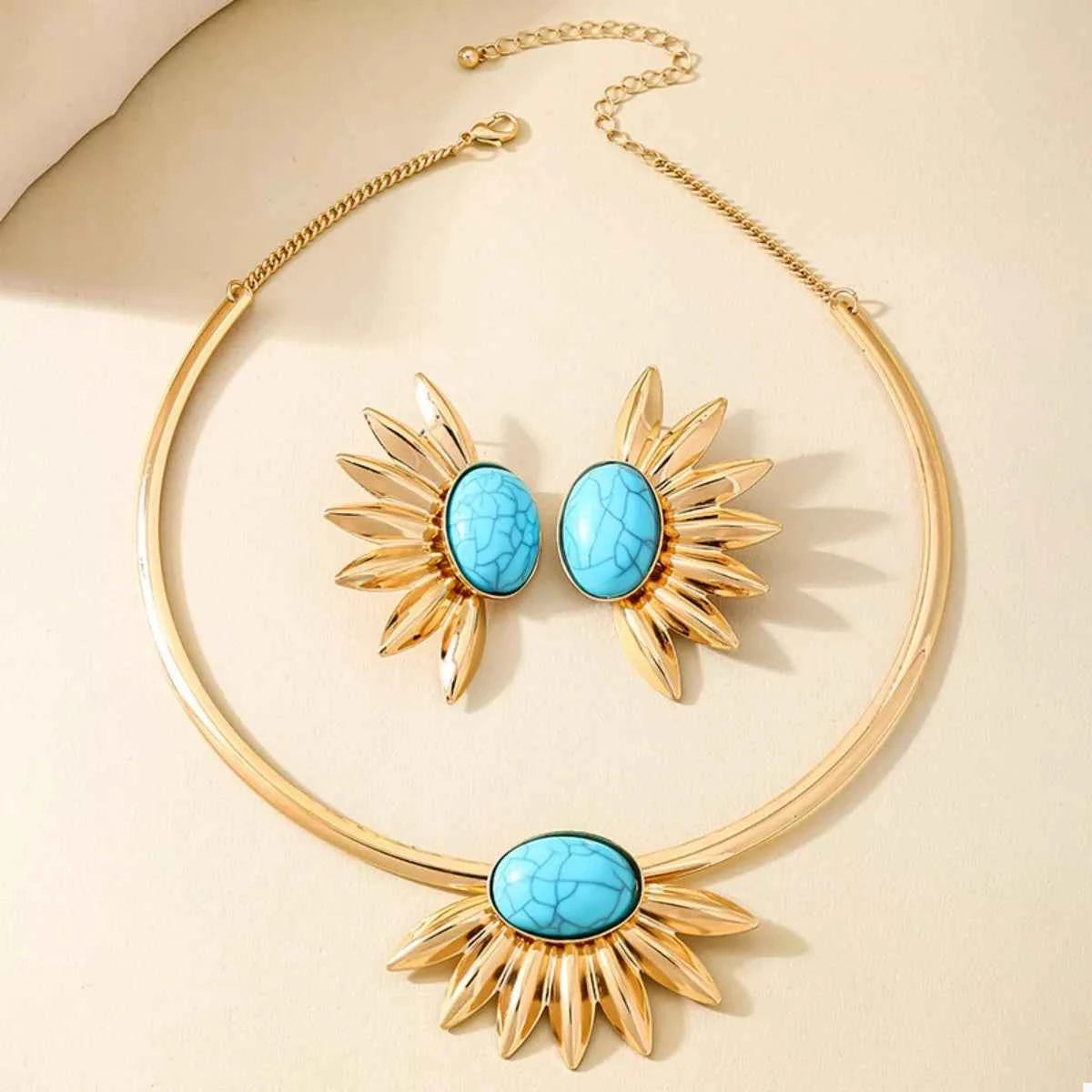 Turquoise Sunflower Necklace and Earrings Jewelry Set