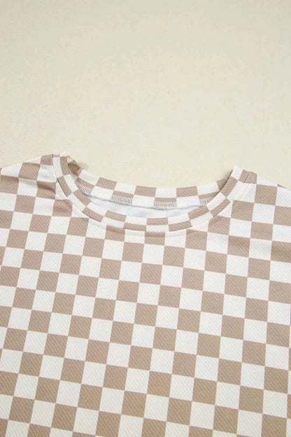 Checkered Long Sleeve Top and Skirt Two-Piece Set