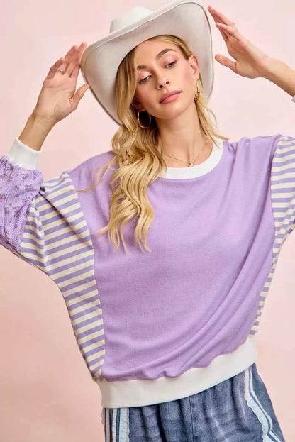 BiBi Mix and Match Sweatshirt with Floral Sleeve Striped