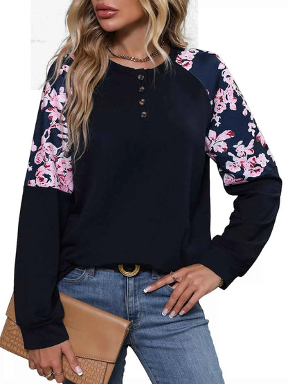 Floral Long Sleeve Round Neck Top