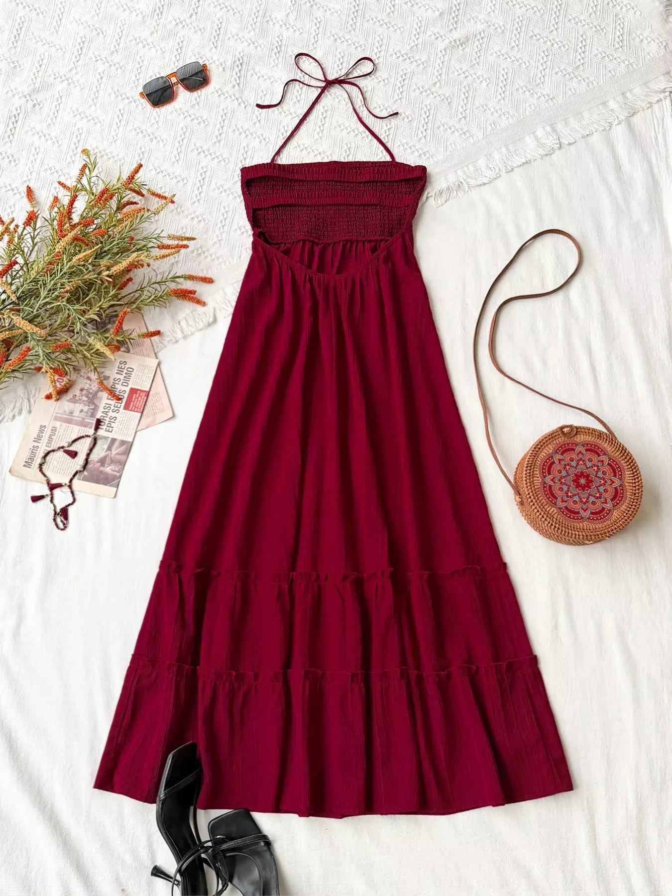Sweetheart Neck Halter Neck Tiered Dress