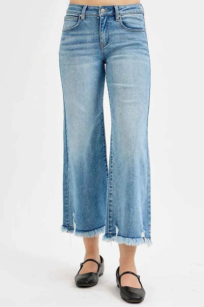 RISEN Full Size Mid Rise Crop Wide Leg Jeans Plus Size