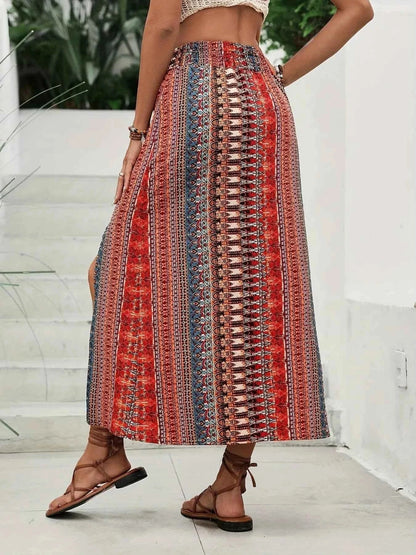 Bohemian Print Split Maxi Skirt