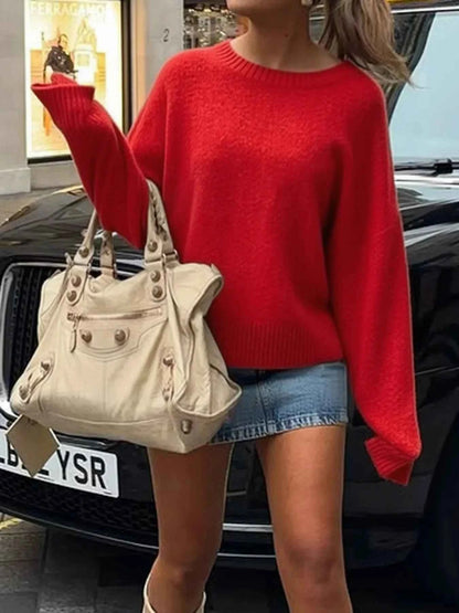 Ribbed Crewneck Drop Shoulder Sweater