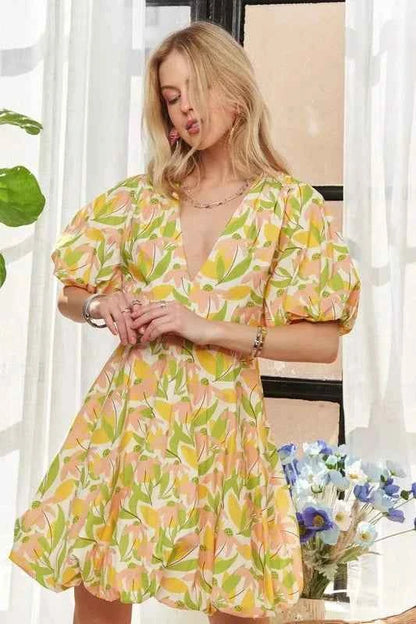 ADORA Puff Sleeve Floral Dress