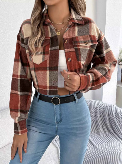 Plaid Button Up Cropped Jacket