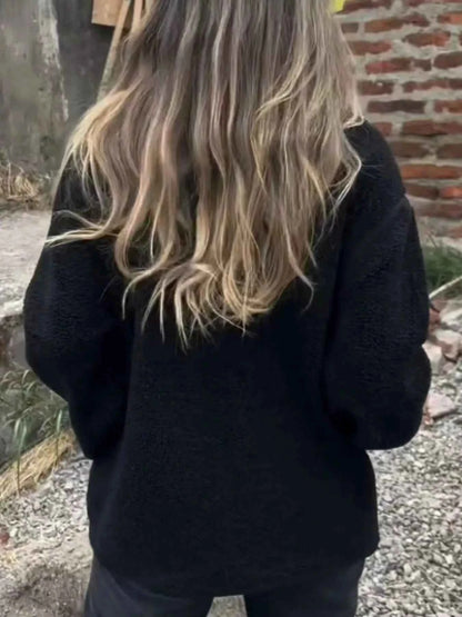 Full Size Button Up Long Sleeve Fleece Jacket Plus Size