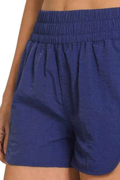 Zenana Windbreaker Smocked Waistband Running Shorts