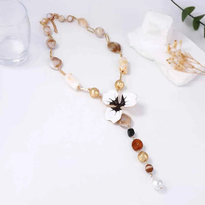 Alloy Dripping Oil Flower Resin Y-Shaped Necklace