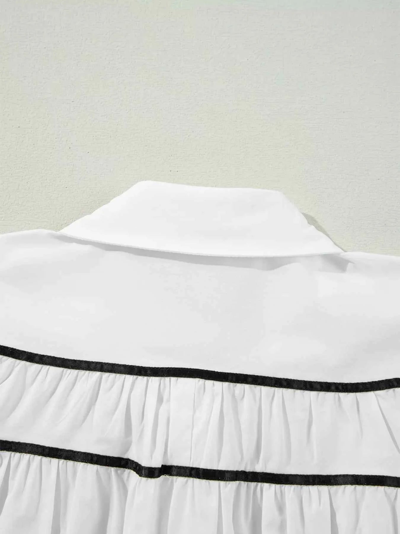 Elegant Contrast Bow-Tie Ruffle Blouse