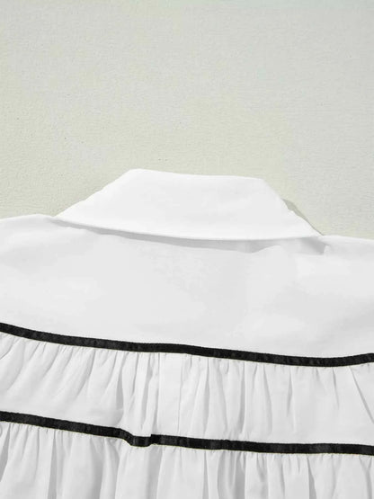 Elegant Contrast Bow-Tie Ruffle Blouse