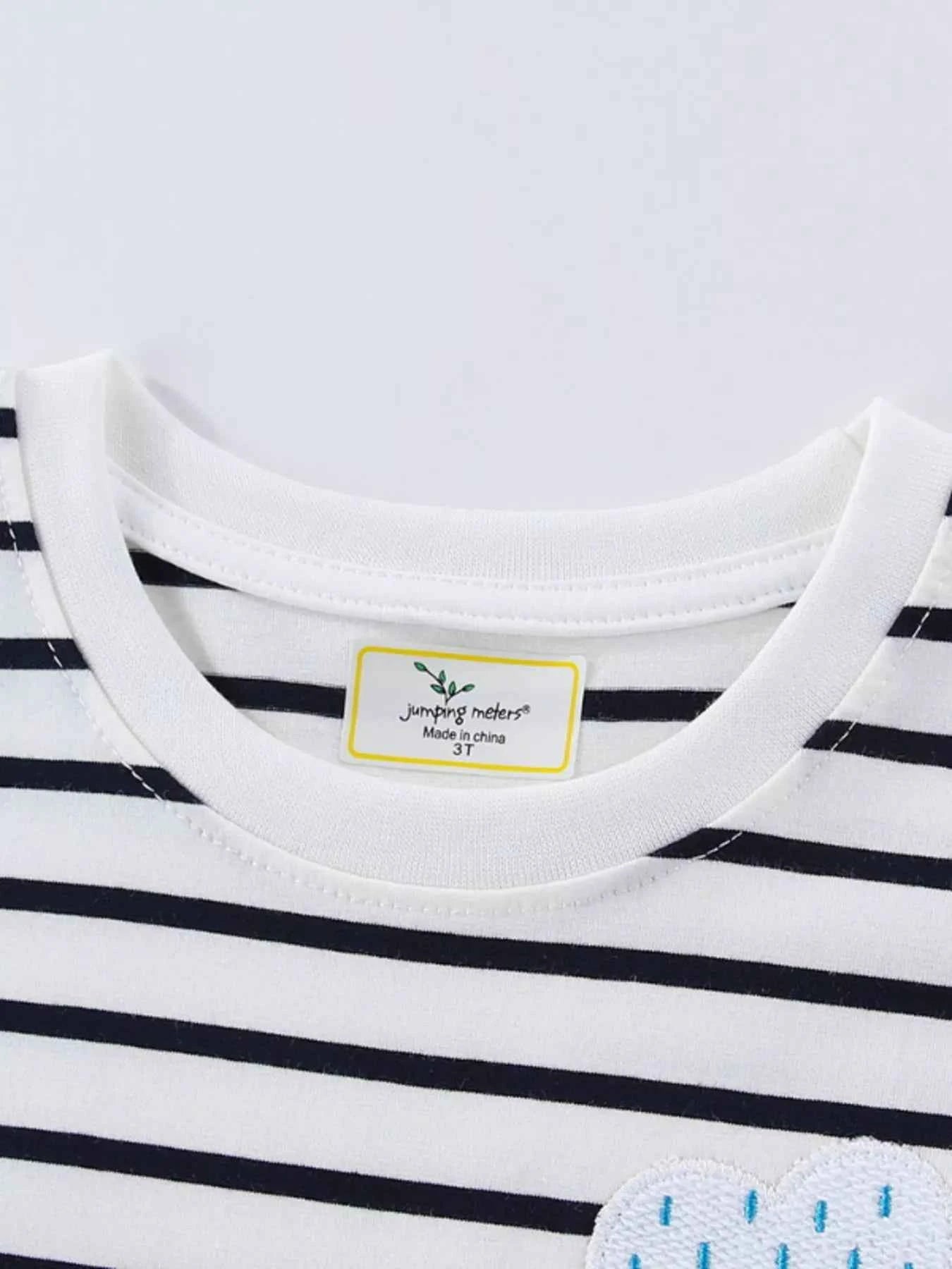 Children's Cute Appliques Striped Round Neck Dress