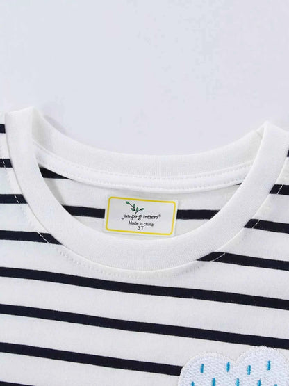 Children's Cute Appliques Striped Round Neck Dress