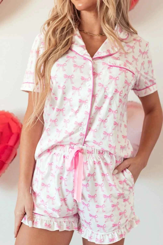 Bow Shirt and Shorts Lounge Set
