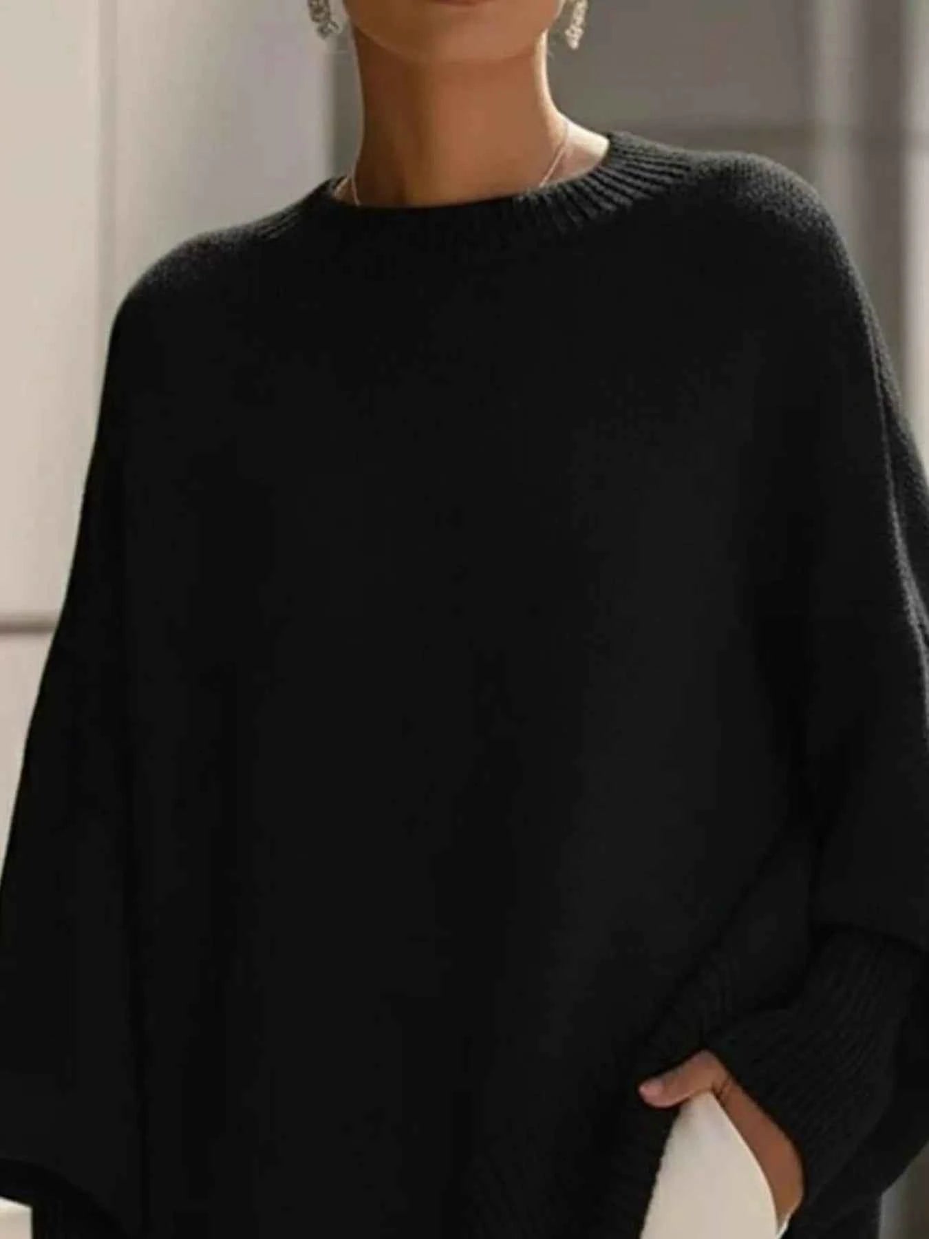 Ribbed Batwing Sleeve Oversized Sweater