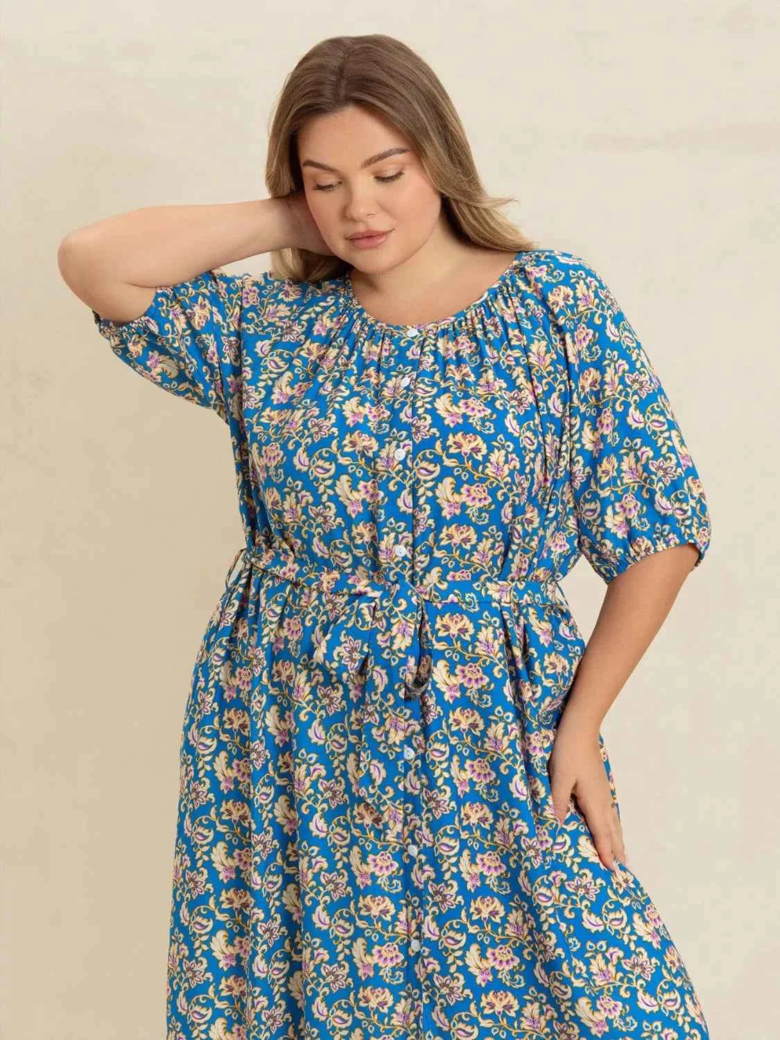 Plus Size Floral Print Maxi Dress with Side Slit