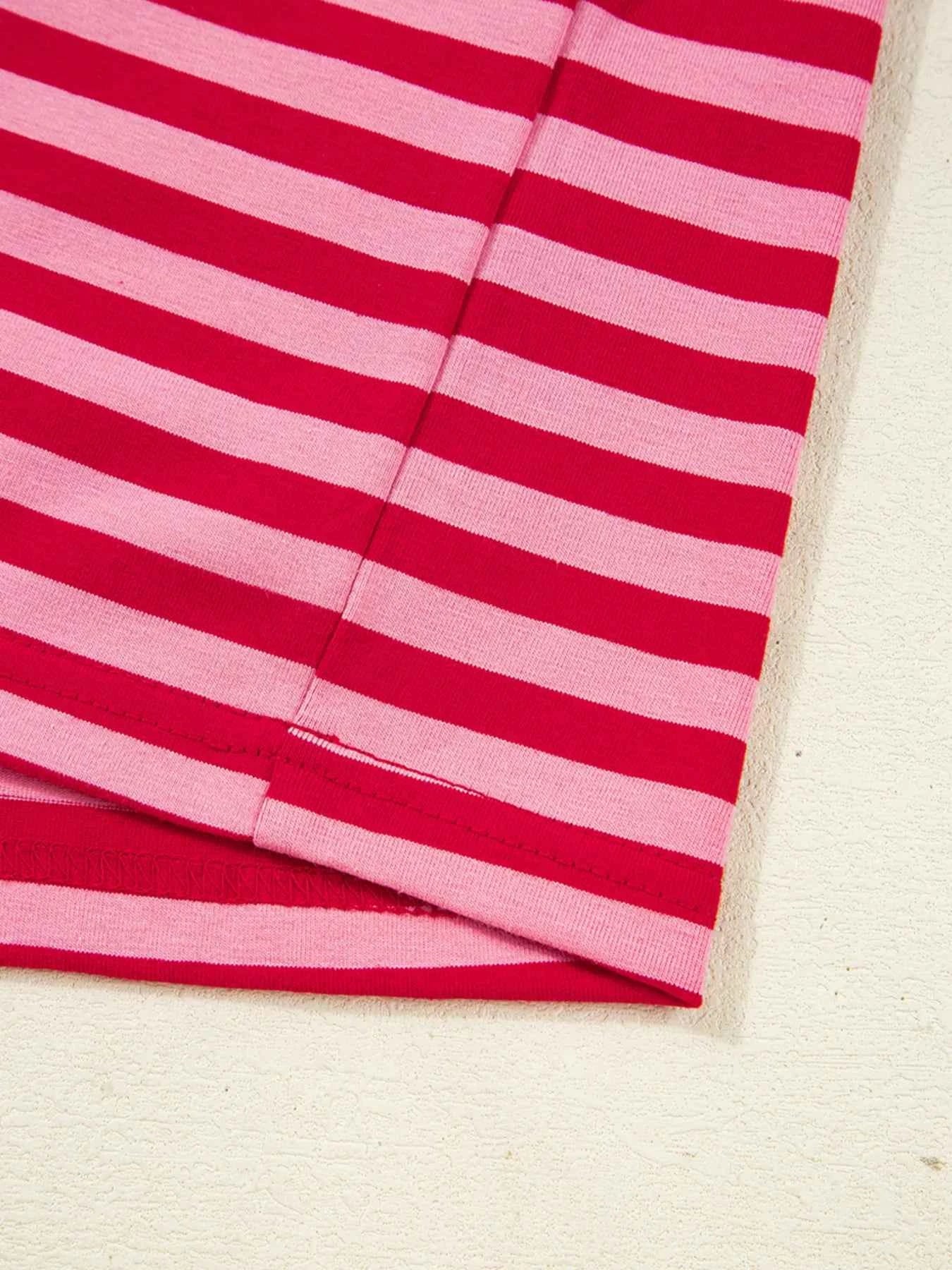 Contrast Striped Drop Shoulder V Neck Top