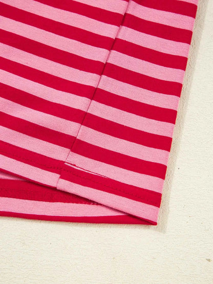 Contrast Striped Drop Shoulder V Neck Top