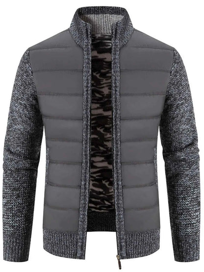 Men's Plus Size Quilted Knit Bomber Jacket with Stand Collar