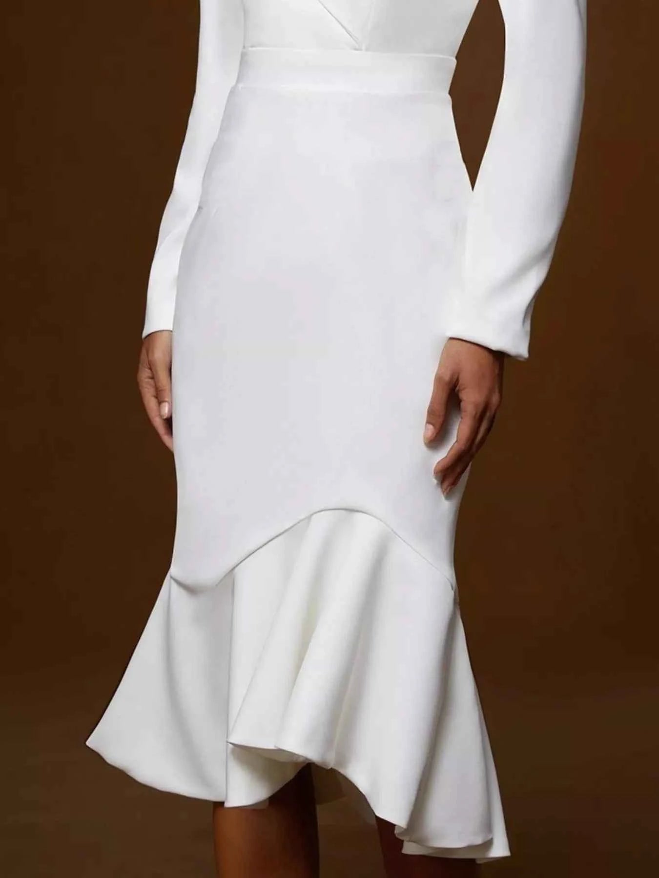 Ruffled Hem Long Sleeve Midi Blazer Dress