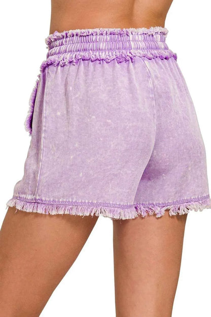 Zenana Mineral Frayed Hem Washed Shorts