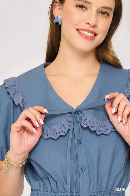 Umgee Collared Short Sleeve Button Down Romper