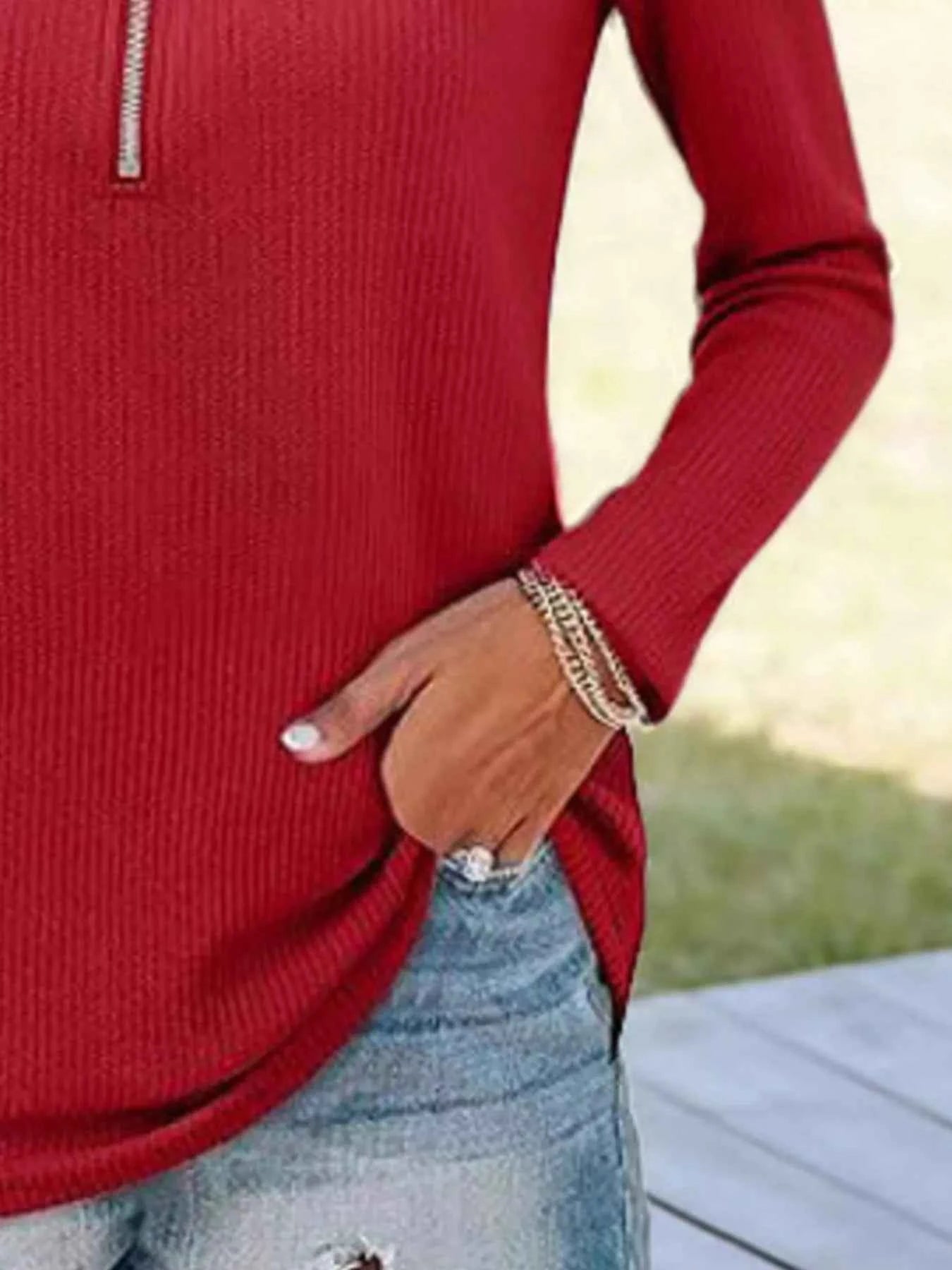 Half Zip Long Sleeve Knit Top