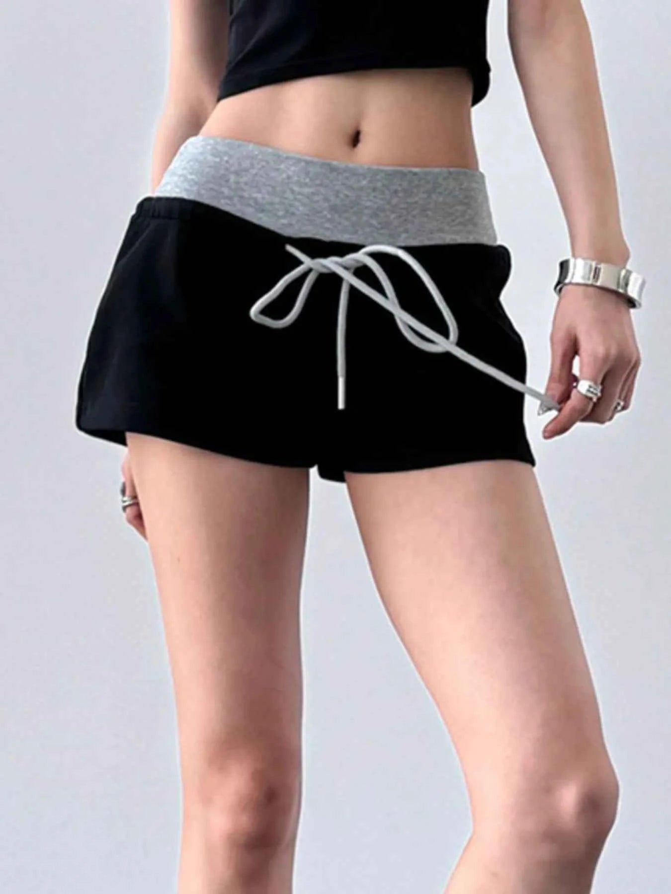 Drawstring Shorts with Contrast Waistband