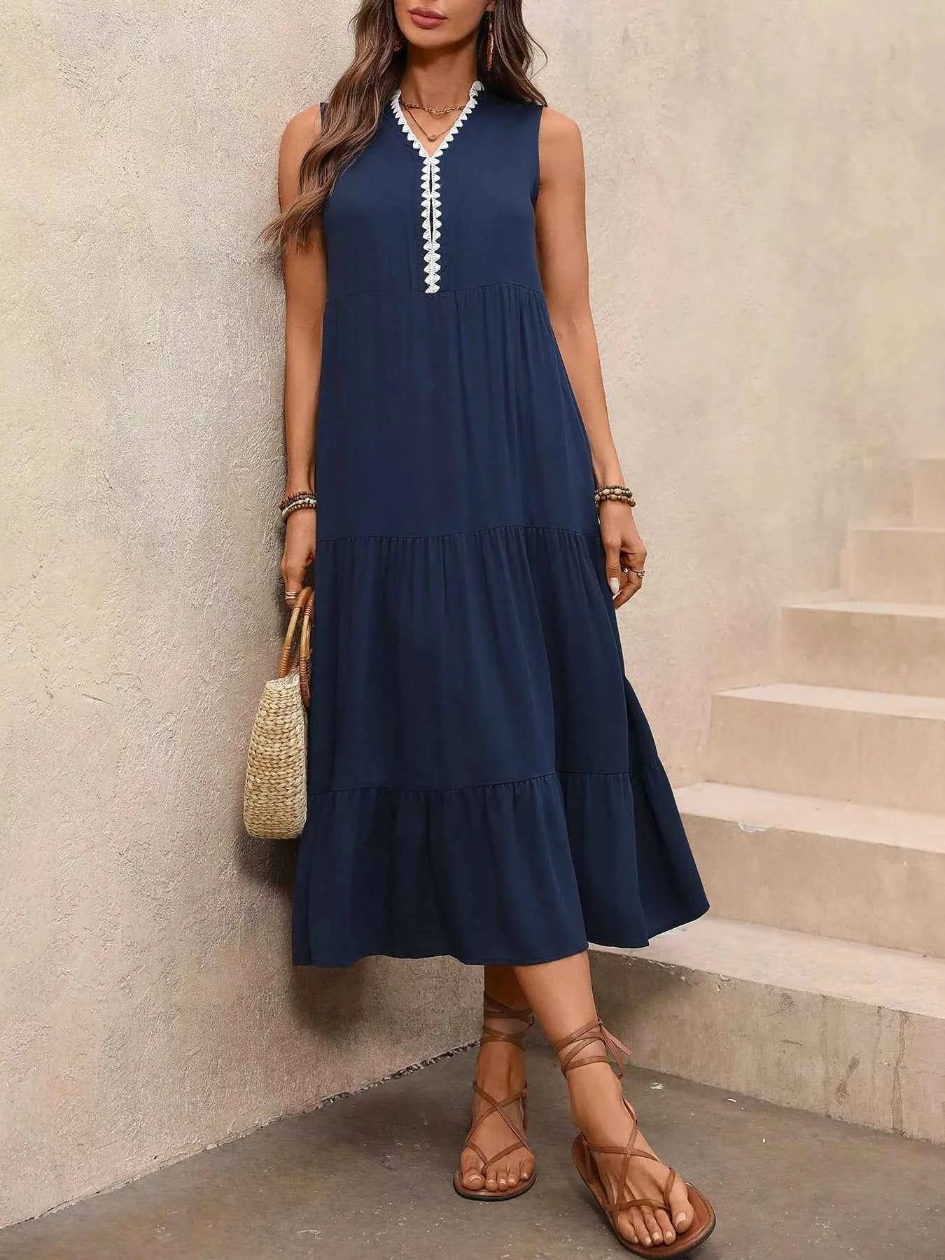 Sleeveless Tiered Ruffle Hem Casual Dress