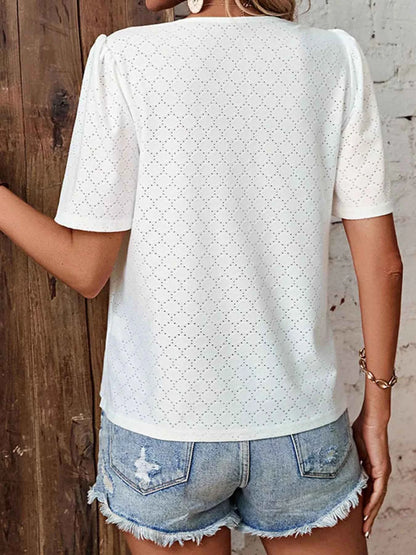 Eyelet Lace Detail Short Sleeve Blouse