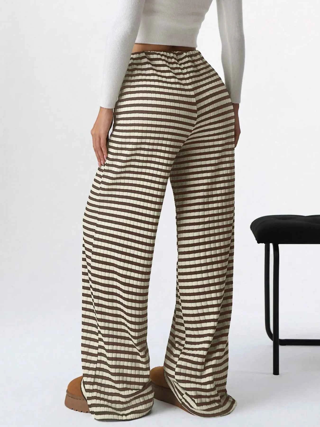 Striped Wide Leg Drawstring Pants