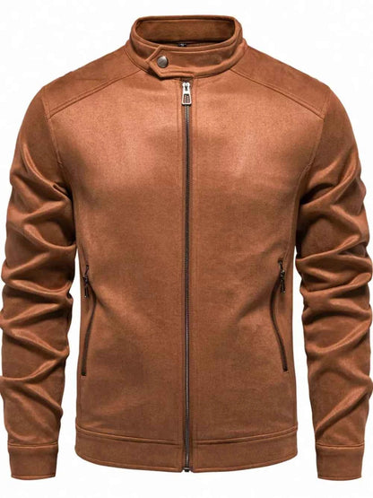 Men's Zip Up Long Sleeve Biker Jacket