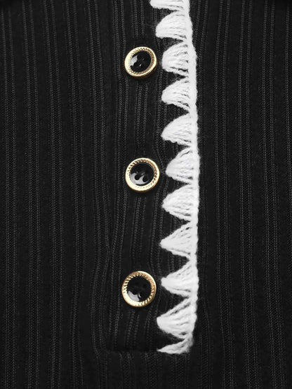 Contrast Trim Texture Long Sleeve Sweater Dress