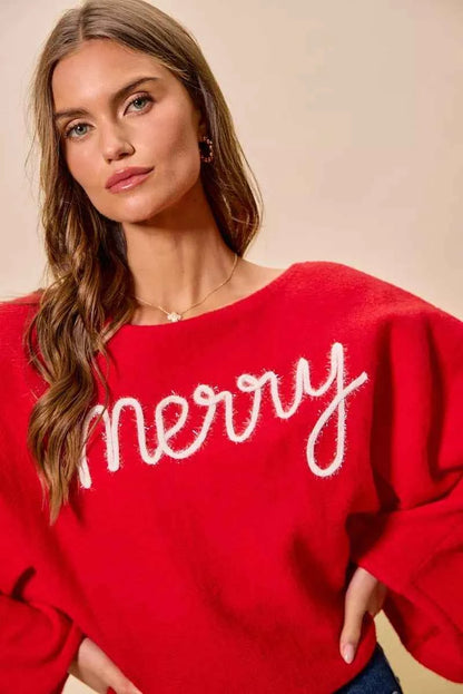 SO ME Merry Tinsel Lettering Christmas Sweater Top