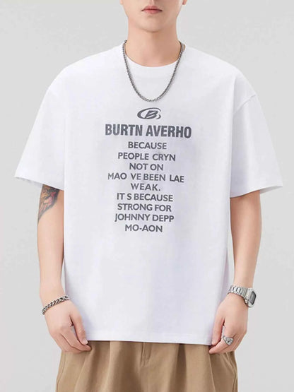 Men's Plus Size Letter Round Neck Short Sleeve T-Shirt