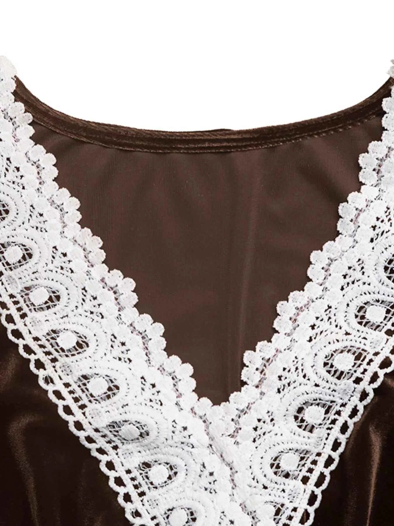 Velvet A-Line Dress with Lace Trim