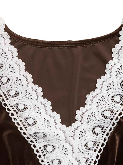 Velvet A-Line Dress with Lace Trim