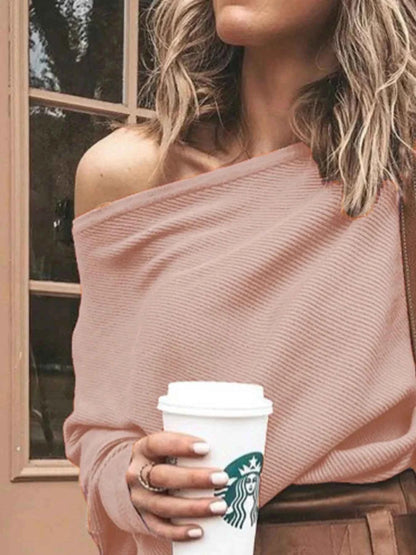 Full Size One-Shoulder Ribbed Sweater Plus Size