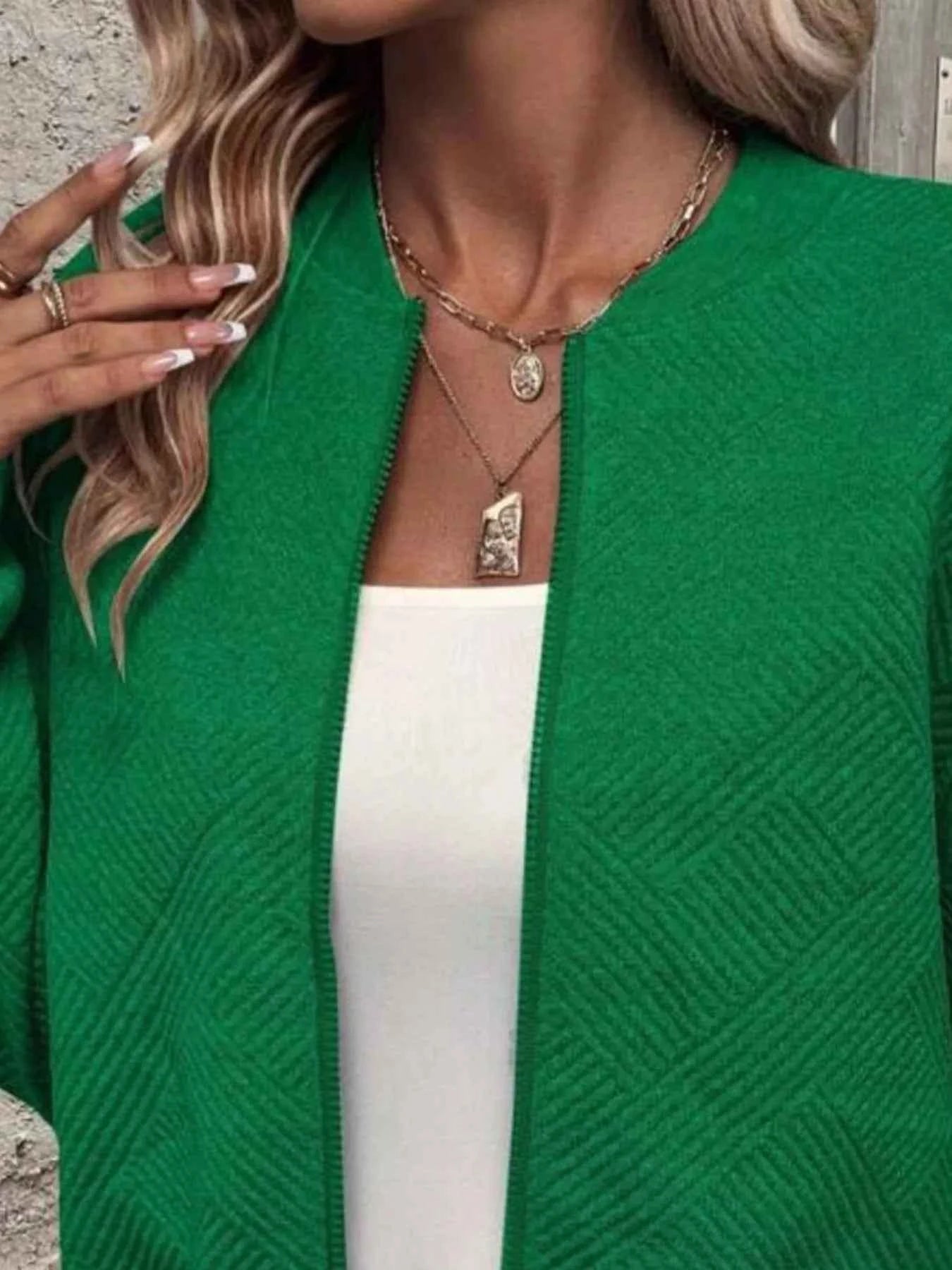 Full Size Zip Up Long Sleeve Textured Jacket Plus Size