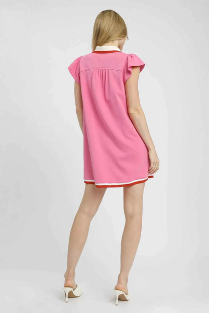 Umgee Contrast Trim Cap Sleeve Mini Dress