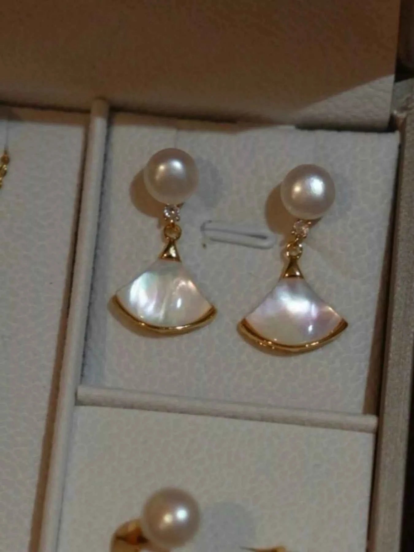 Fan-Shaped Pearl Drop Earrings