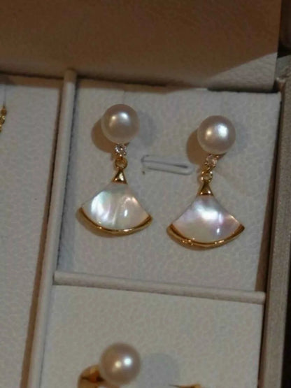 Fan-Shaped Pearl Drop Earrings
