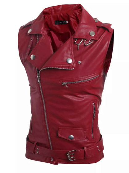 Men's Plus Size Asymmetrical Zipper Adjustable Belt Buckle Vest