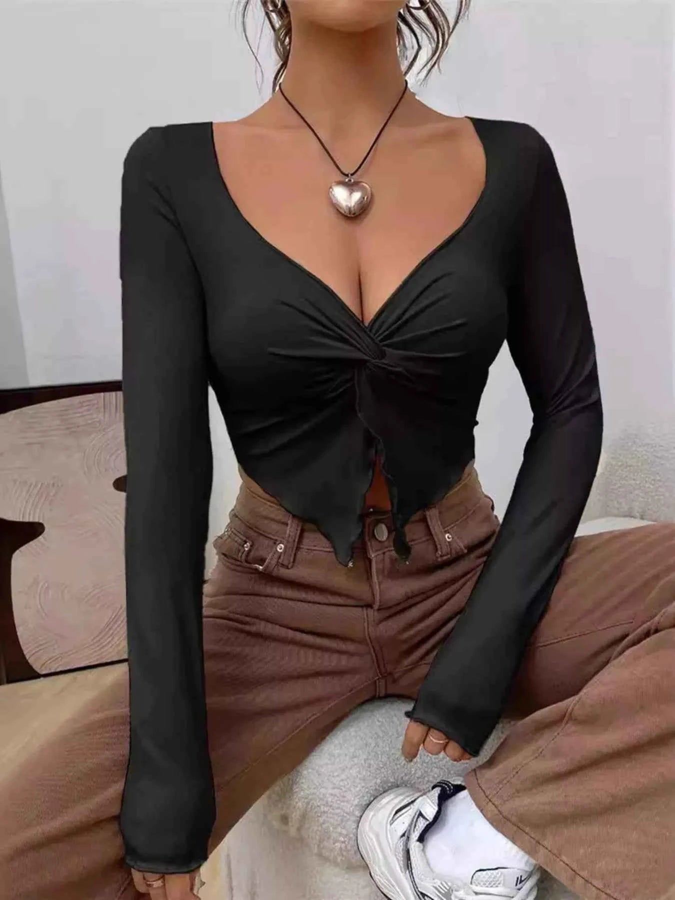 Twisted Front Long Sleeve T-Shirt
