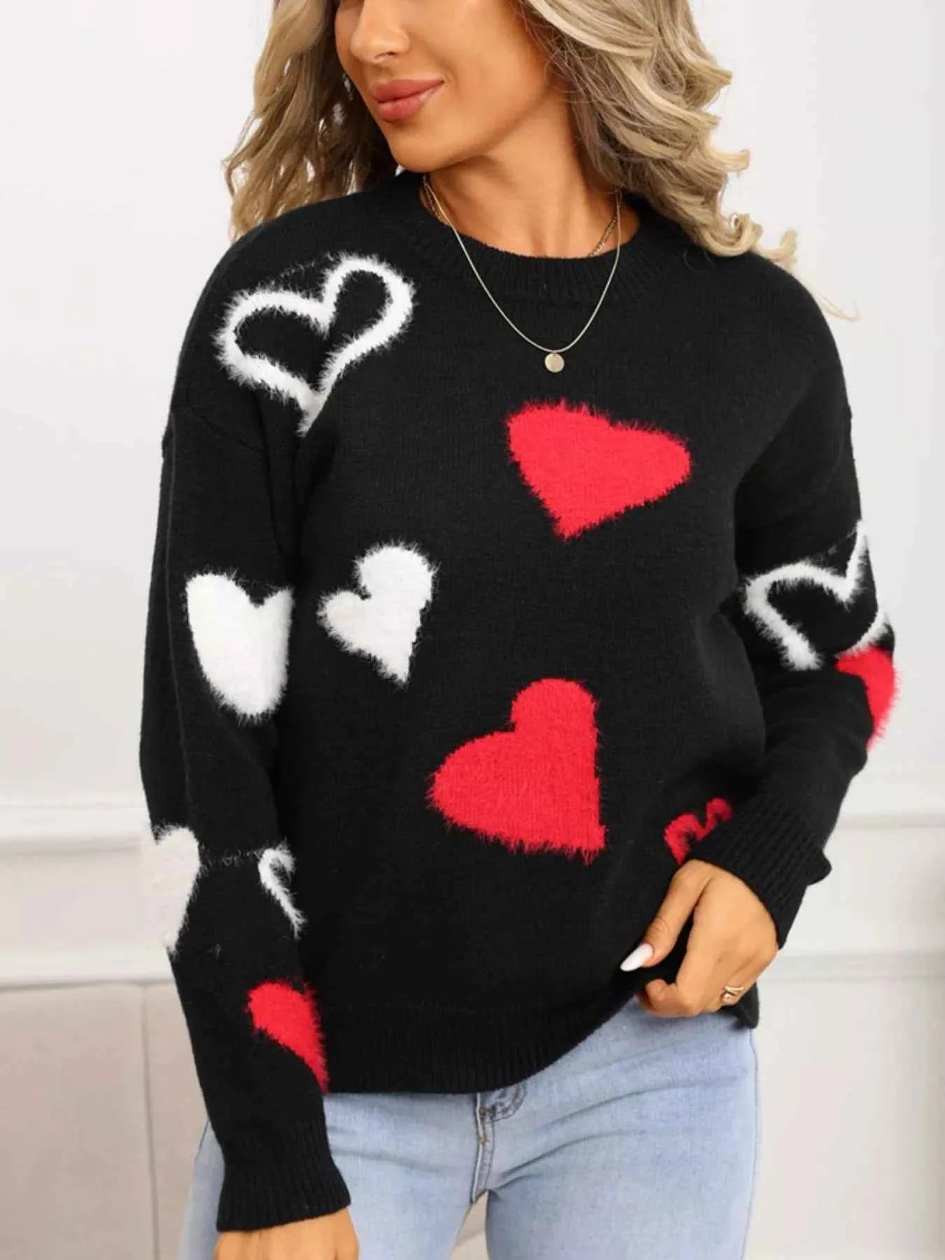 Valentine's Day Heart Pattern Knit Sweater