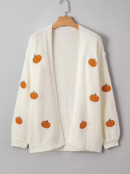 Halloween Pumpkin Embroidered Knit Cardigan